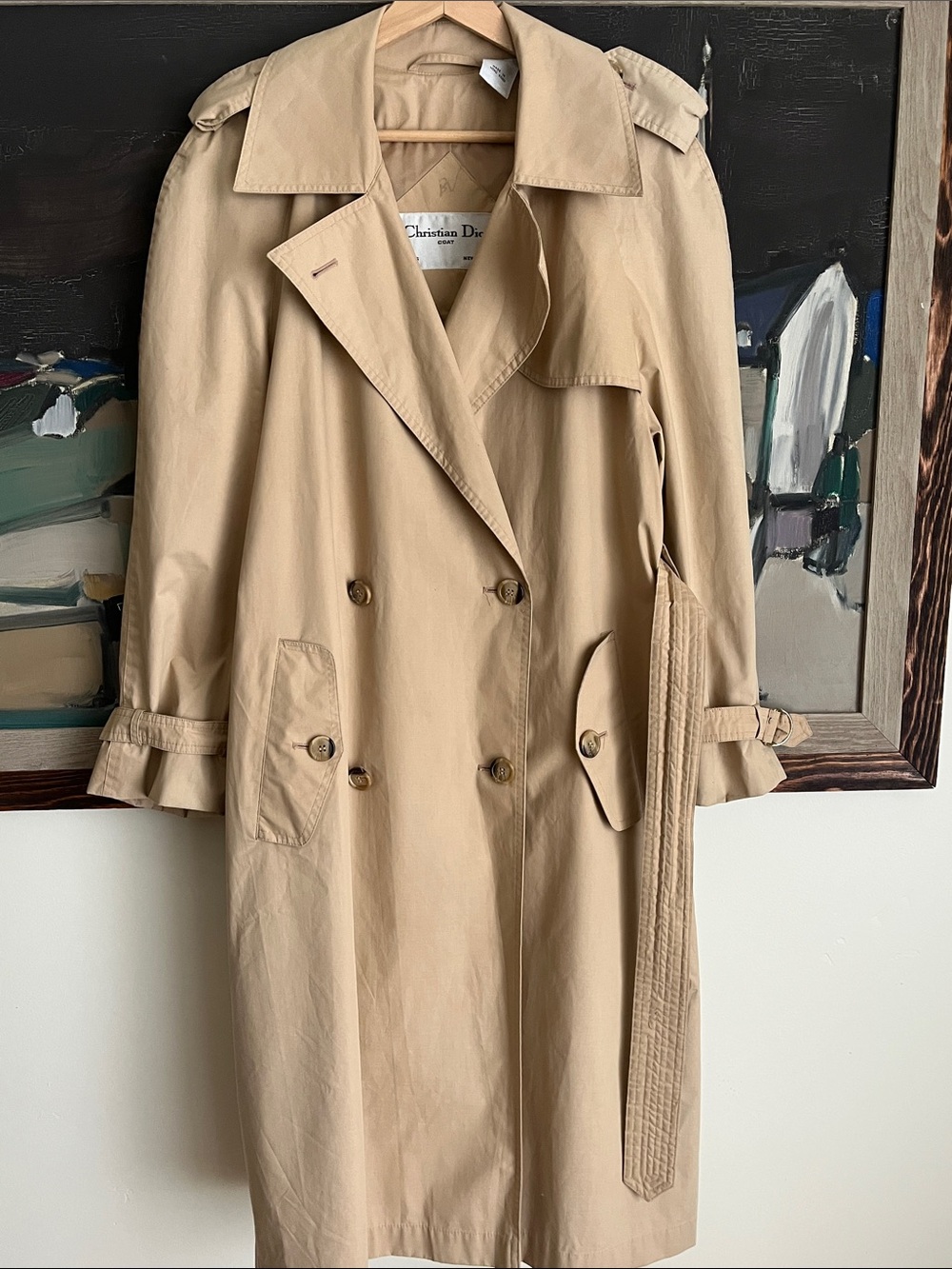Dior Taupe Trench Coat with Notch Collar